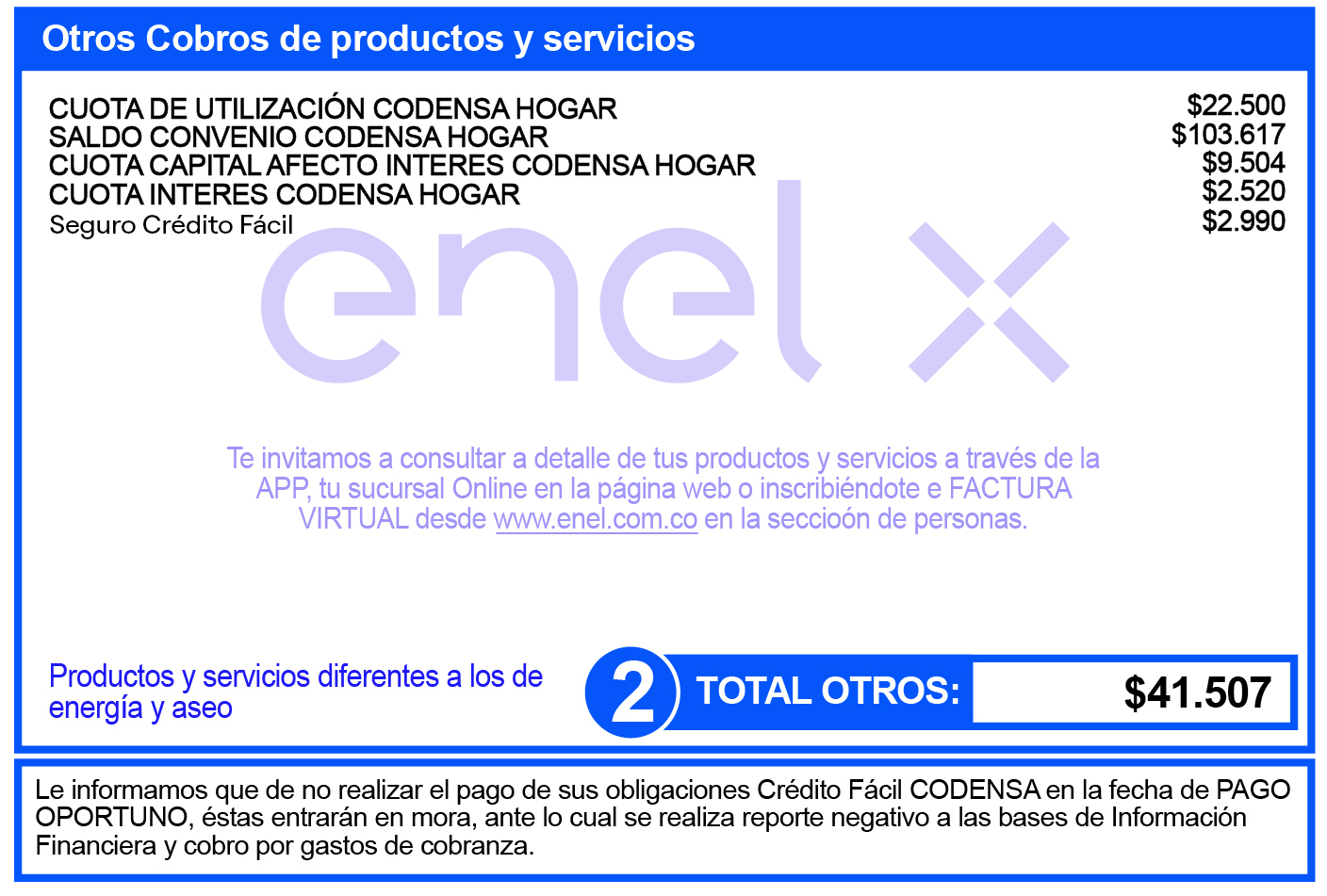 ¿Qué otros cobros puedo encontrar en mi factura de energía? - enel.com.co