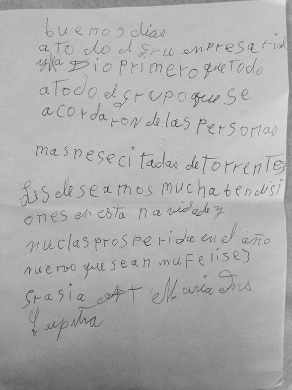 Una de las cartas de agradecimiento. Una de las cartas de agradecimiento.