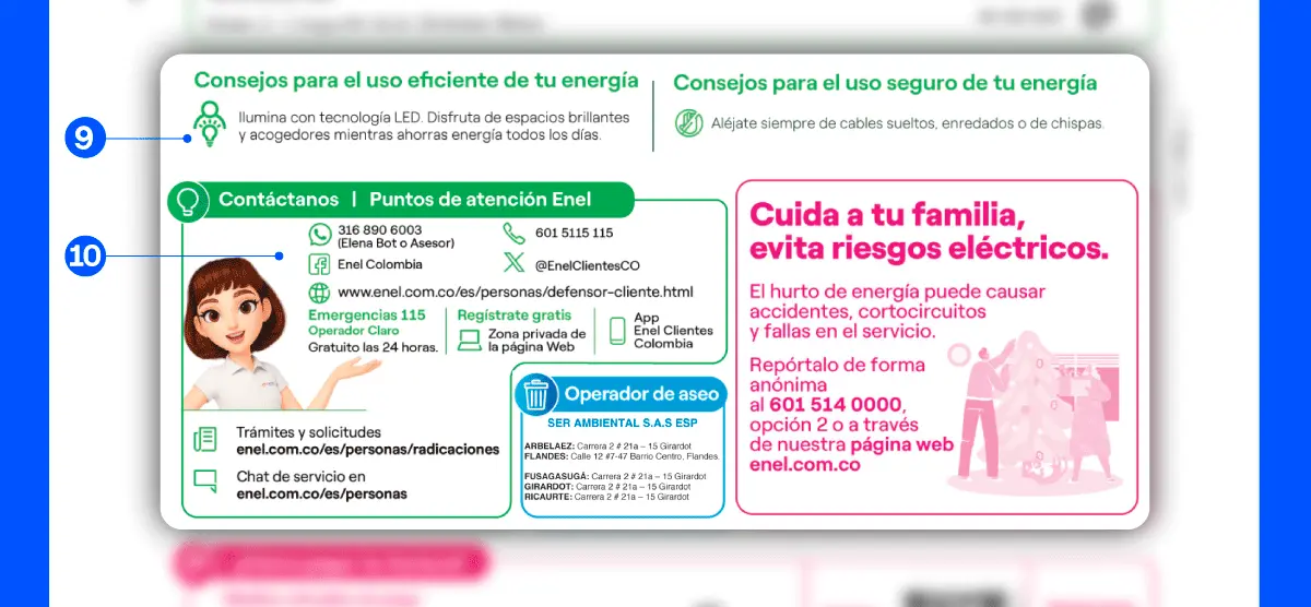 Banner de factura información de cuenta y contáctanos