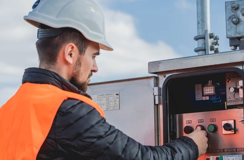 Ingeniero eléctrico haciendo el mantenimiento de los equipos eléctricos