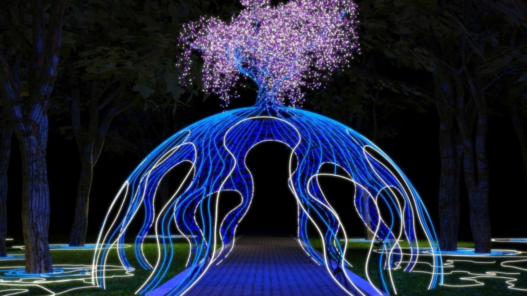 Árbol adornado con luces LED