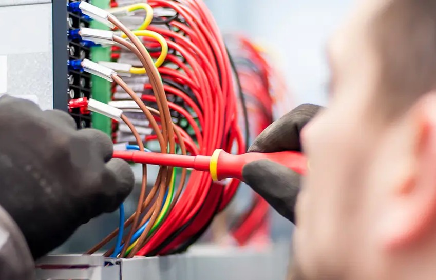 Hombre haciendo mantenimiento a las instalaciones eléctricas