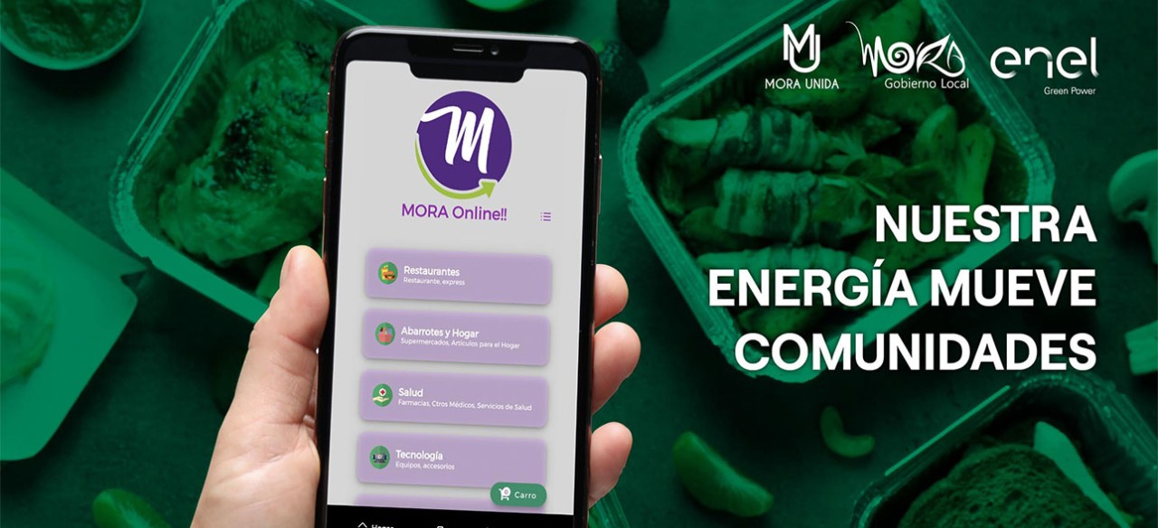 App Mora Online en smartphone – iniciativa de Enel Green Power, Mora Unida y Gobierno Local de Costa Rica