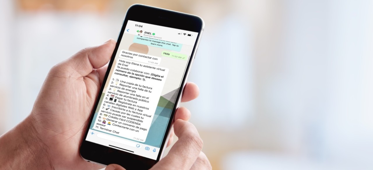 Usuario interactuando con la asistente virtual de Enel desde su celular