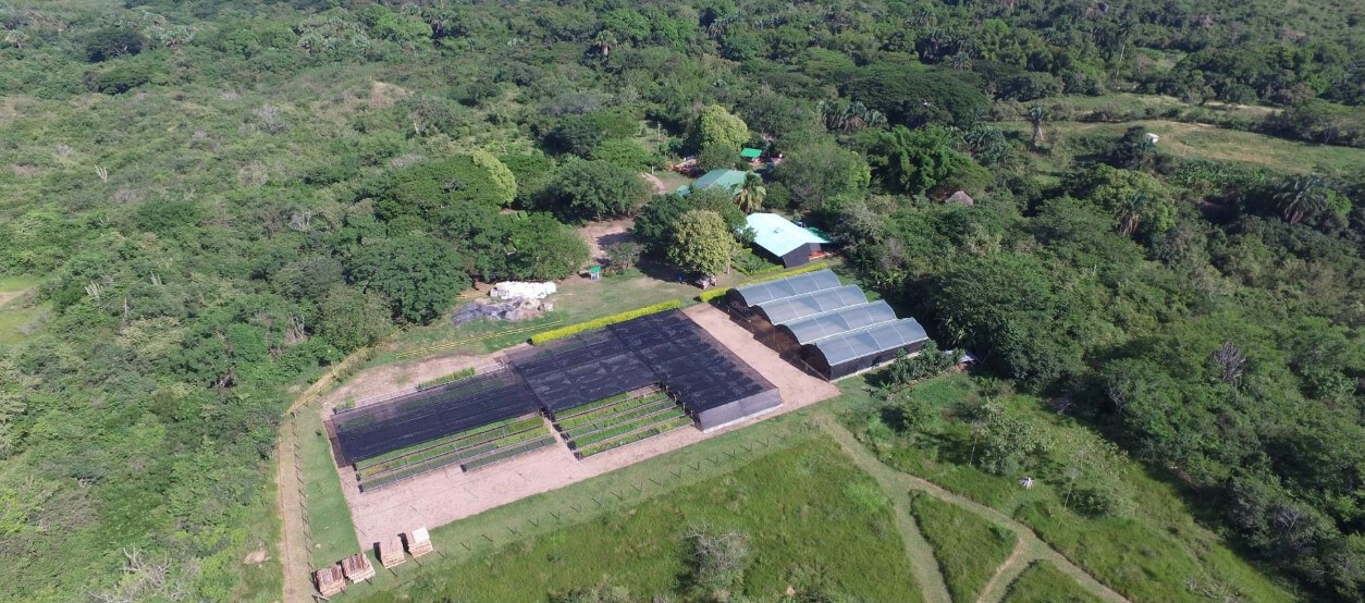 Vista aérea del Centro de Investigación de Bosque Seco Tropical Enel Colombia – El Agrado, Huila