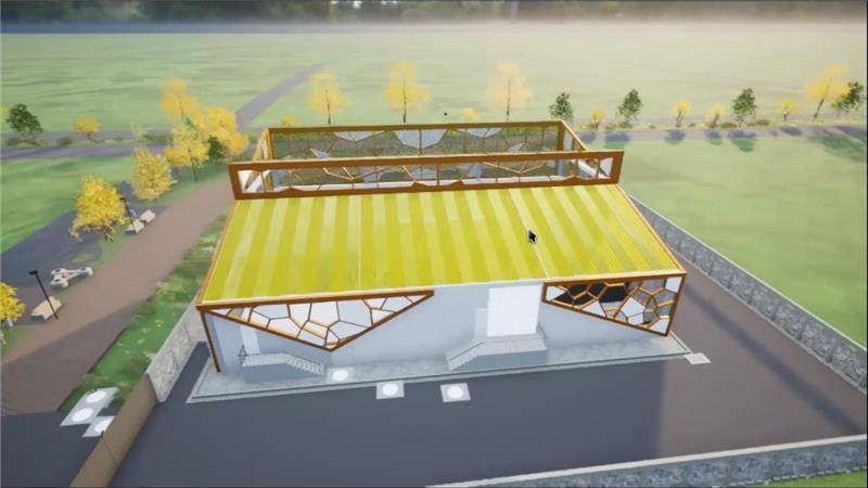 Render aéreo de la Subestación Eléctrica Guaymaral, con cubierta amarilla, vías internas y zonas verdes