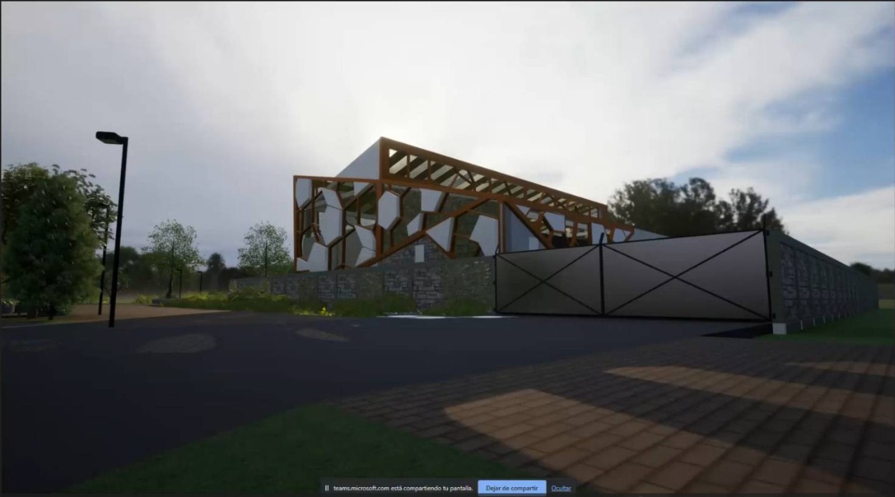 Render de la fachada de la futura Subestación Eléctrica Guaymaral, con paneles geométricos y cerramiento